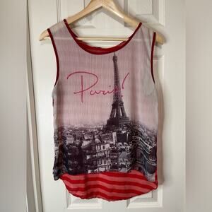 Paris Eiffel Tower Mesh Sheer Stripe Red Tank size medium